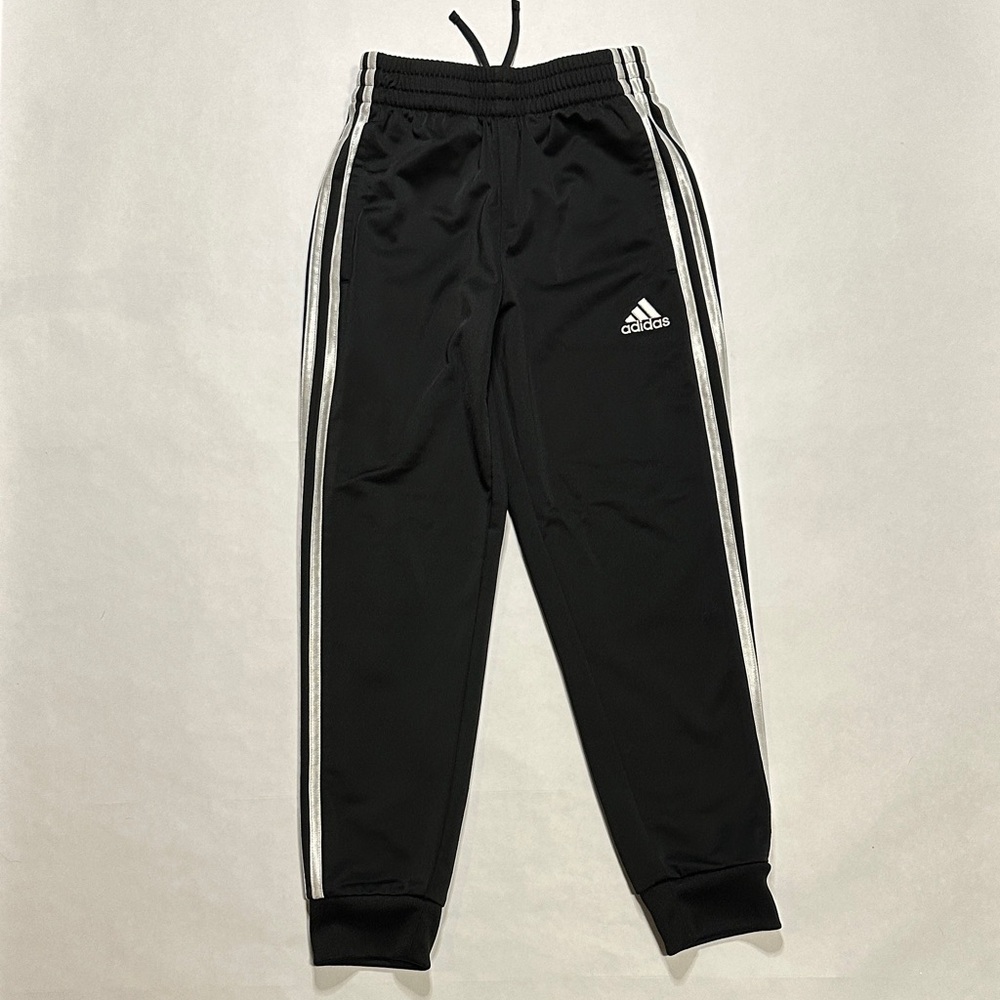 Adidas Kids Black Joggers with White Stripes